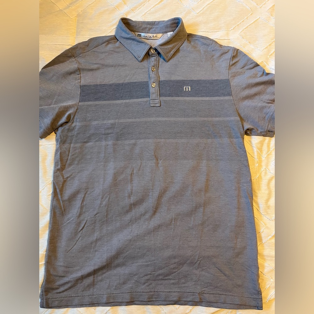 TravisMathew Heathered Slate Blue Striped Polo
